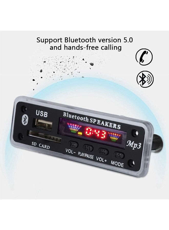 fosa DC 5V/12V Bluetooth 5.0 Audio Decoder Board Audio Module USB AUX SD FM Radio Lossless MP3/WMA/WAV/FLAC/APE Decoder Board Module, Colors Screen Display(Black) - Image 2