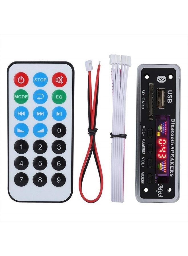 fosa DC 5V/12V Bluetooth 5.0 Audio Decoder Board Audio Module USB AUX SD FM Radio Lossless MP3/WMA/WAV/FLAC/APE Decoder Board Module, Colors Screen Display(Black) - Image 1