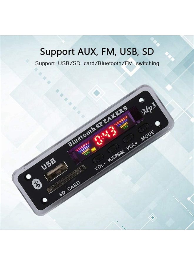 fosa DC 5V/12V Bluetooth 5.0 Audio Decoder Board Audio Module USB AUX SD FM Radio Lossless MP3/WMA/WAV/FLAC/APE Decoder Board Module, Colors Screen Display(Black) - Image 3