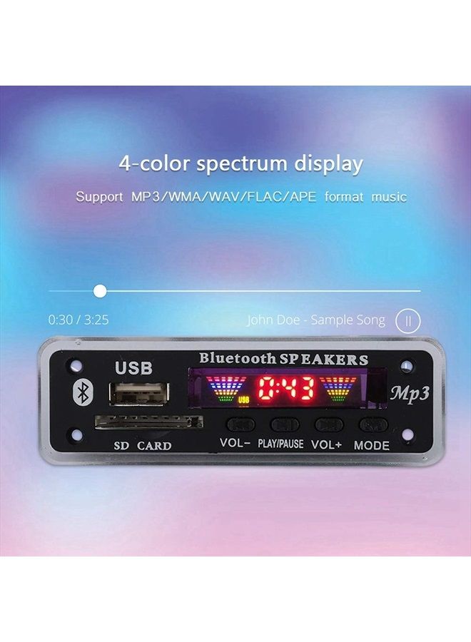 fosa DC 5V/12V Bluetooth 5.0 Audio Decoder Board Audio Module USB AUX SD FM Radio Lossless MP3/WMA/WAV/FLAC/APE Decoder Board Module, Colors Screen Display(Black) - Image 4