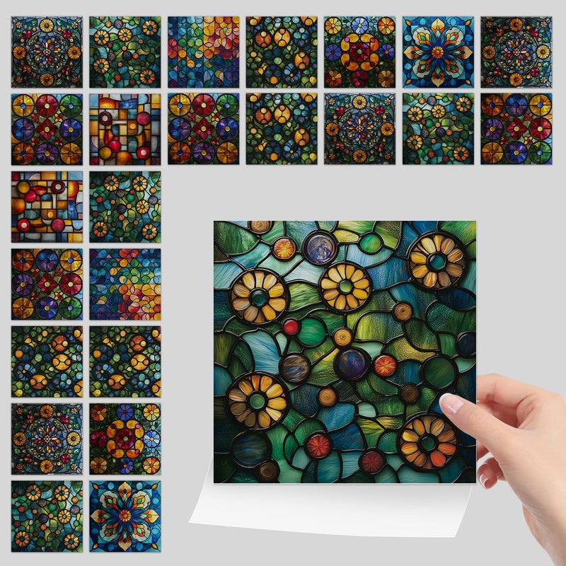 VIRANDA 24-Sheet Self Adhesive Tile Stickers Peel and Stick 7.87 x 7.87 inch Tile Decals Removable PVC Backsplash Decal for Kitchen Bathroom Living Room Fireplace Decor - Image 1