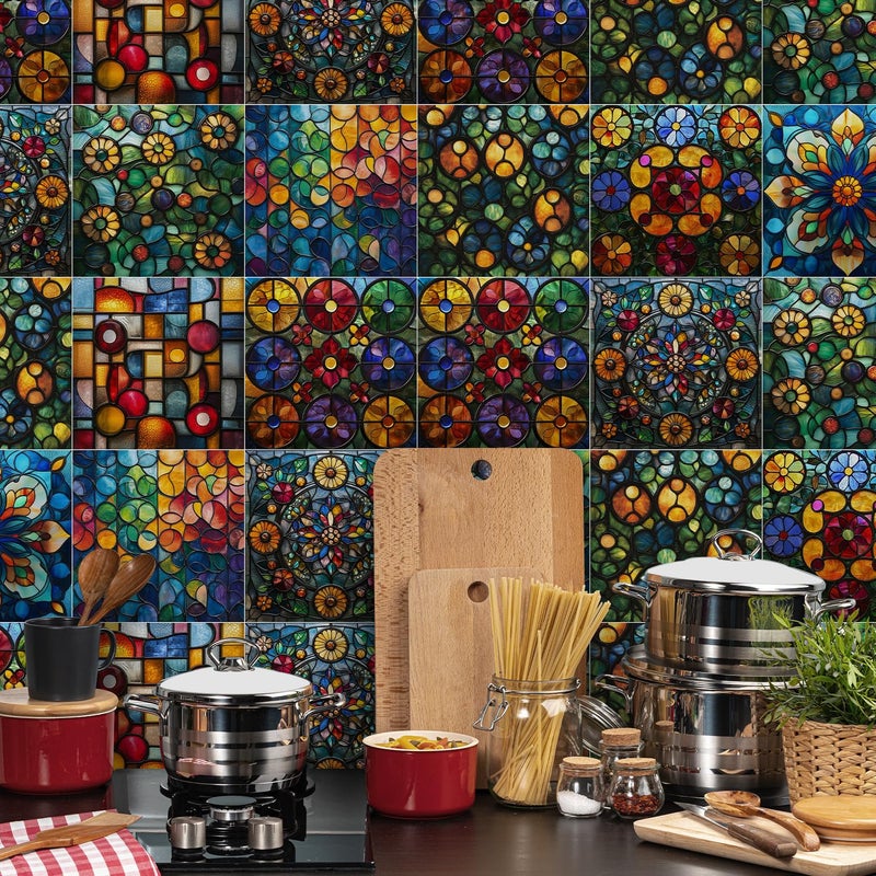 VIRANDA 24-Sheet Self Adhesive Tile Stickers Peel and Stick 7.87 x 7.87 inch Tile Decals Removable PVC Backsplash Decal for Kitchen Bathroom Living Room Fireplace Decor - Image 5
