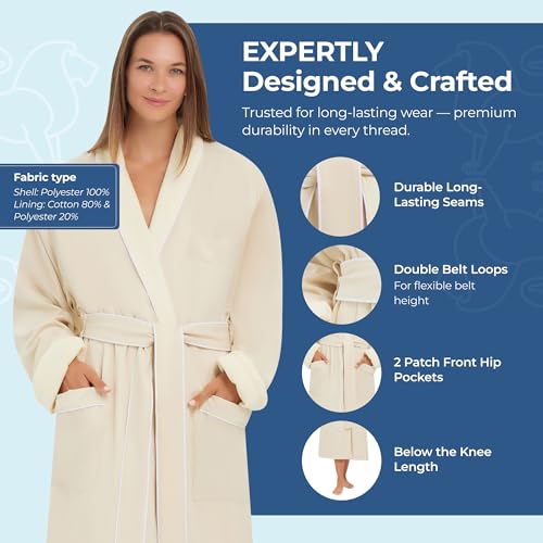 MONARCH Terry Lined Microfiber Hotel Robe for Men and Women – Soft Lightweight Textured Fabric with Classic Design, Generously Sized Hotel & Spa Robe with Pockets – Machine Washable (Natural, Large) - Image 4