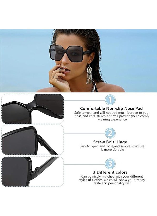 Zoreya - 3 Pcs Square Sunglasses, Stylish Tinted Eyewear, Fashion Trend Vintage Sunglasses - Image 1