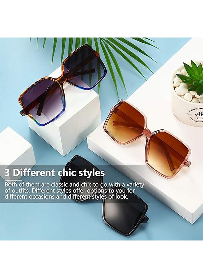 Zoreya - 3 Pcs Square Sunglasses, Stylish Tinted Eyewear, Fashion Trend Vintage Sunglasses - Image 1