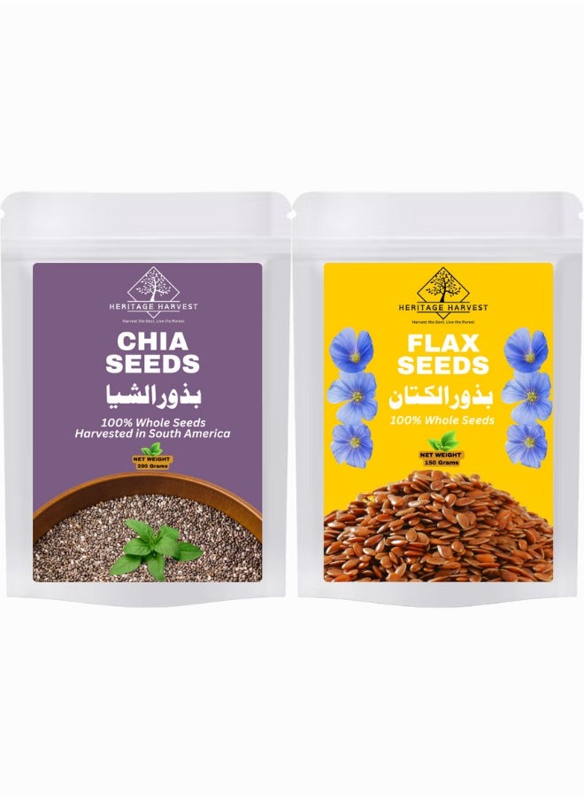 HERITAGE HARVEST - Chia & Flax Seeds Superfoods Power Pack – Omega-3 Rich, High Fiber & Protein, Boosts Energy, Health, & Weight Management, Supports Digestive Health & Skin Glow – 200g Chia Seeds & 150g Flax Seeds - Image 1