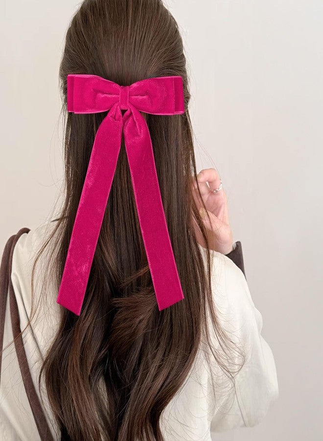 Miroksh 5.5inch Hair Bow Velvet Hair Clip with Tails Hot Pink Velvet Ribbon Bow-Knot Decor Hair Barrettes for Girls Women Bride Wedding Valentines Birthday Party Dress Accessories Gift - Image 3