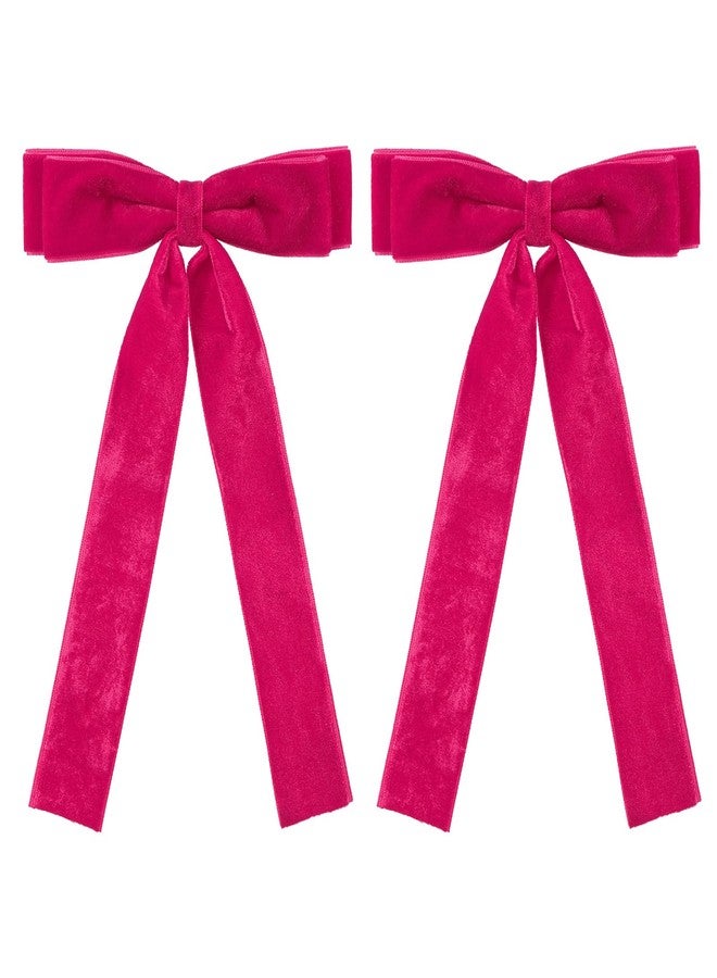 Miroksh 5.5inch Hair Bow Velvet Hair Clip with Tails Hot Pink Velvet Ribbon Bow-Knot Decor Hair Barrettes for Girls Women Bride Wedding Valentines Birthday Party Dress Accessories Gift - Image 1