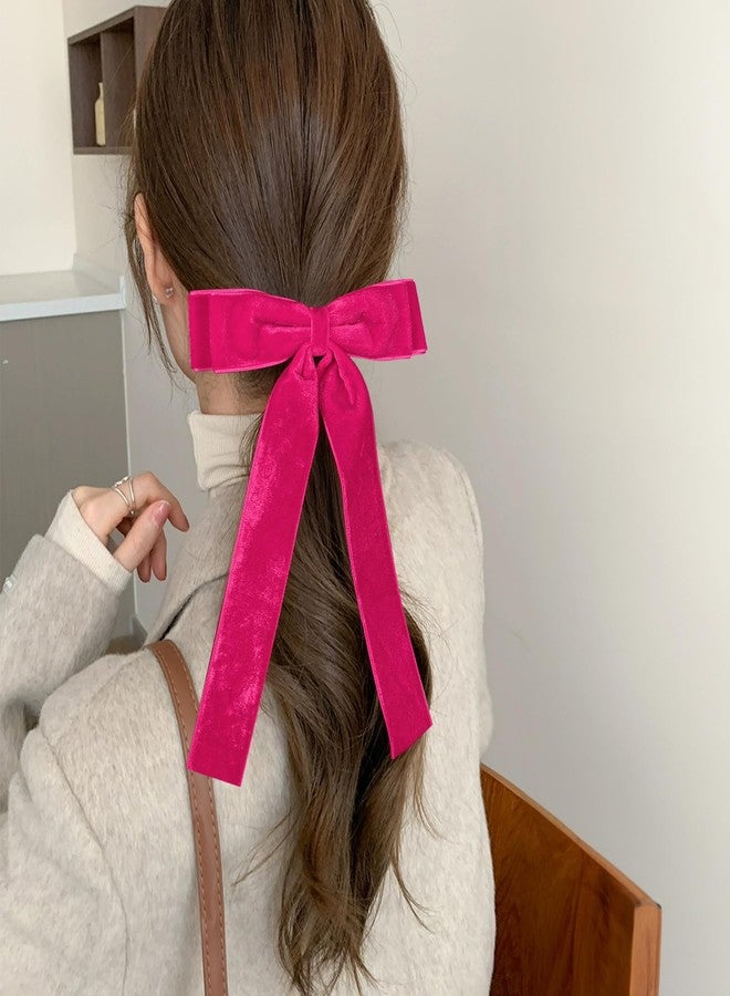 Miroksh 5.5inch Hair Bow Velvet Hair Clip with Tails Hot Pink Velvet Ribbon Bow-Knot Decor Hair Barrettes for Girls Women Bride Wedding Valentines Birthday Party Dress Accessories Gift - Image 4