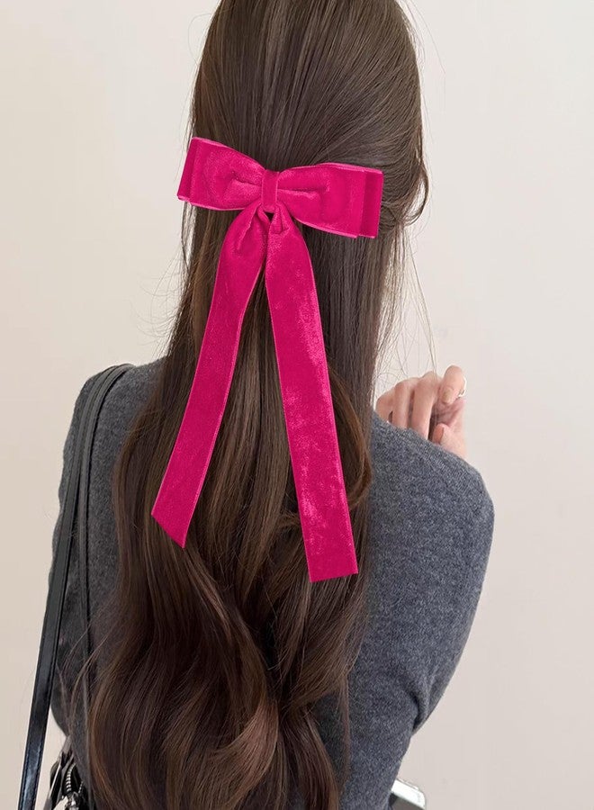 Miroksh 5.5inch Hair Bow Velvet Hair Clip with Tails Hot Pink Velvet Ribbon Bow-Knot Decor Hair Barrettes for Girls Women Bride Wedding Valentines Birthday Party Dress Accessories Gift - Image 5