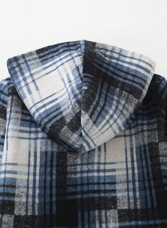 تايك تو جاكيت بياقة هودي وطبعة مربعات