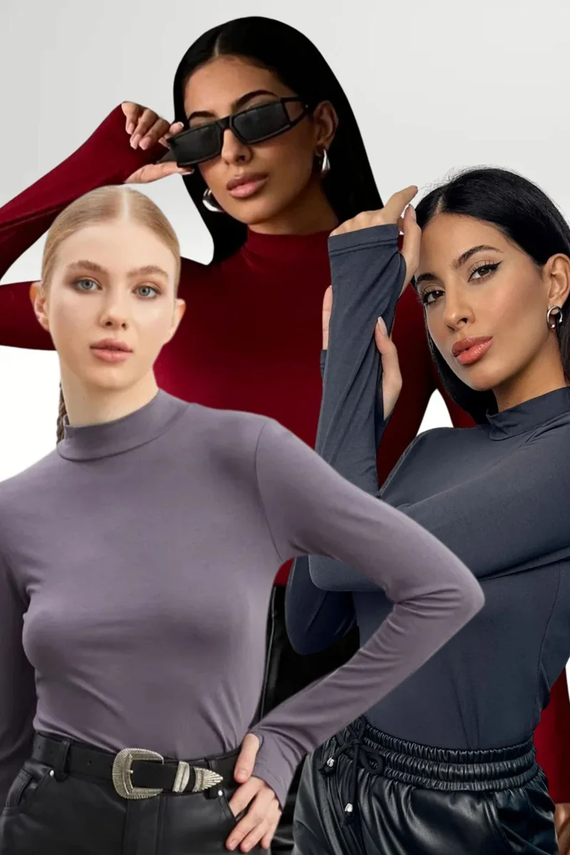 Bipantolon BIPANTOLON Women's 3-Pack Slim Fit Half Turtleneck Bodysuits