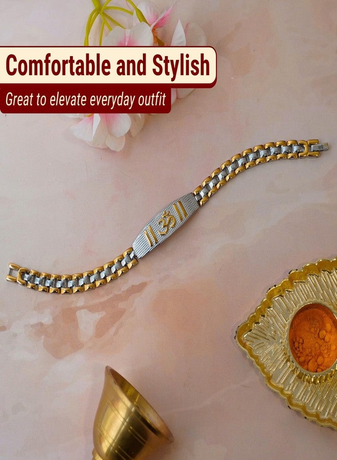 Japam 24K Gold Plated Om Grid Duotone Bracelet – 9 Inches Length - Image 4