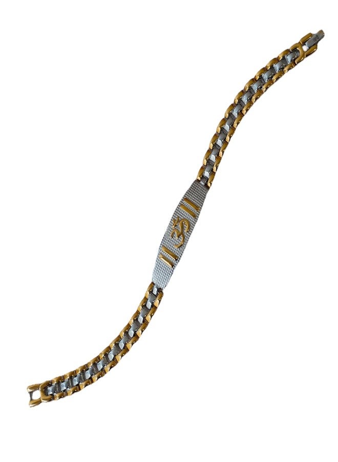 Japam 24K Gold Plated Om Grid Duotone Bracelet – 9 Inches Length - Image 1