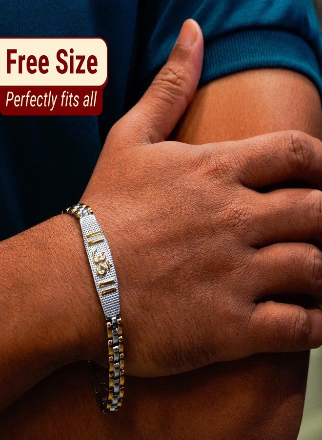 Japam 24K Gold Plated Om Grid Duotone Bracelet – 9 Inches Length - Image 3