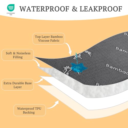 BEDLORE حامي مرتبة سرير الأطفال BEDLORE المقاوم للماء 2 عبوة، غطاء مرتبة سرير الأطفال من فسكوز البامبو الناعم للغاية، حامي مرتبة الأطفال الصامت لمرتبة الأطفال القياسية بحجم 52''x28''، رمادي داكن - Image 5