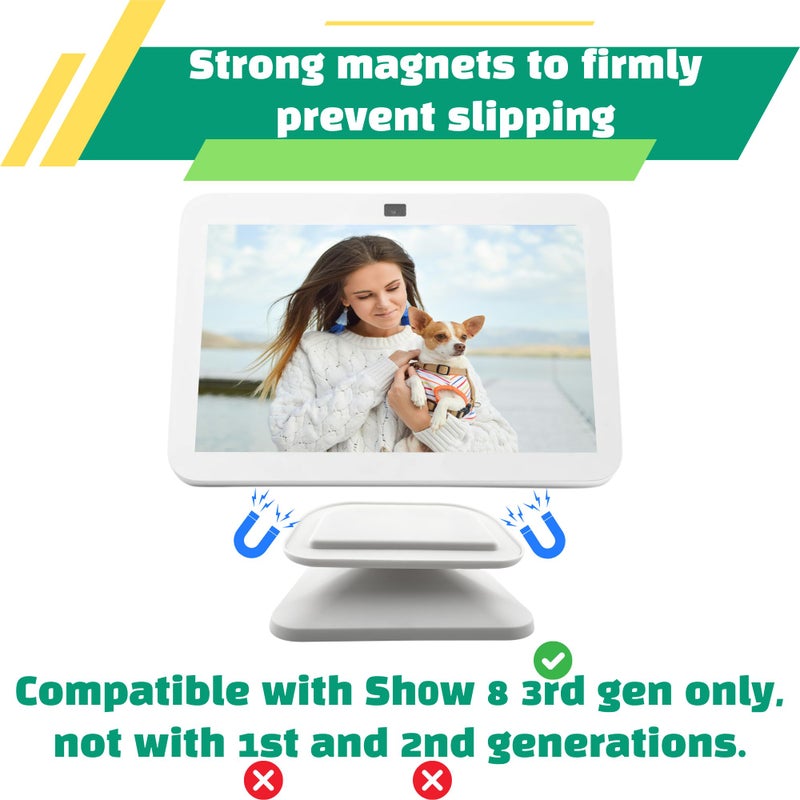 Sintron Adjustable Magnetic Stand Mount for Shá´w 8 3rd gen, Smart Display Stand Holder with 360 Degree Rotation, Swivel & Tilt Function, Anti-Slip Base - White Compatible with iPhone 12 & newer models - Image 2
