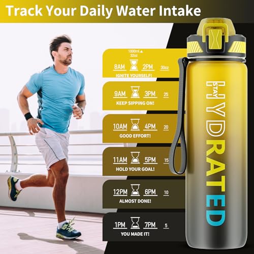 QLUR Water Bottle with Straw, 32oz Motivational Water Bottles with Time Marker to Drink, Tritan BPA Free, 1L Sports Water Bottle with Carry Strap LeakProof for Women Gym Fitness Outdoor (1 Pack) - Image 2