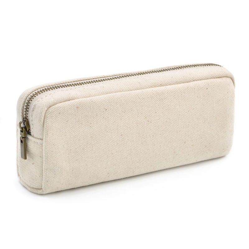 DOBMIT Pencil Pen Case Canvas Pencil Pouch Big Capacity Pen Bag with Zipper Durable Stationary Storage Bag for Adult Students OfficersWhite