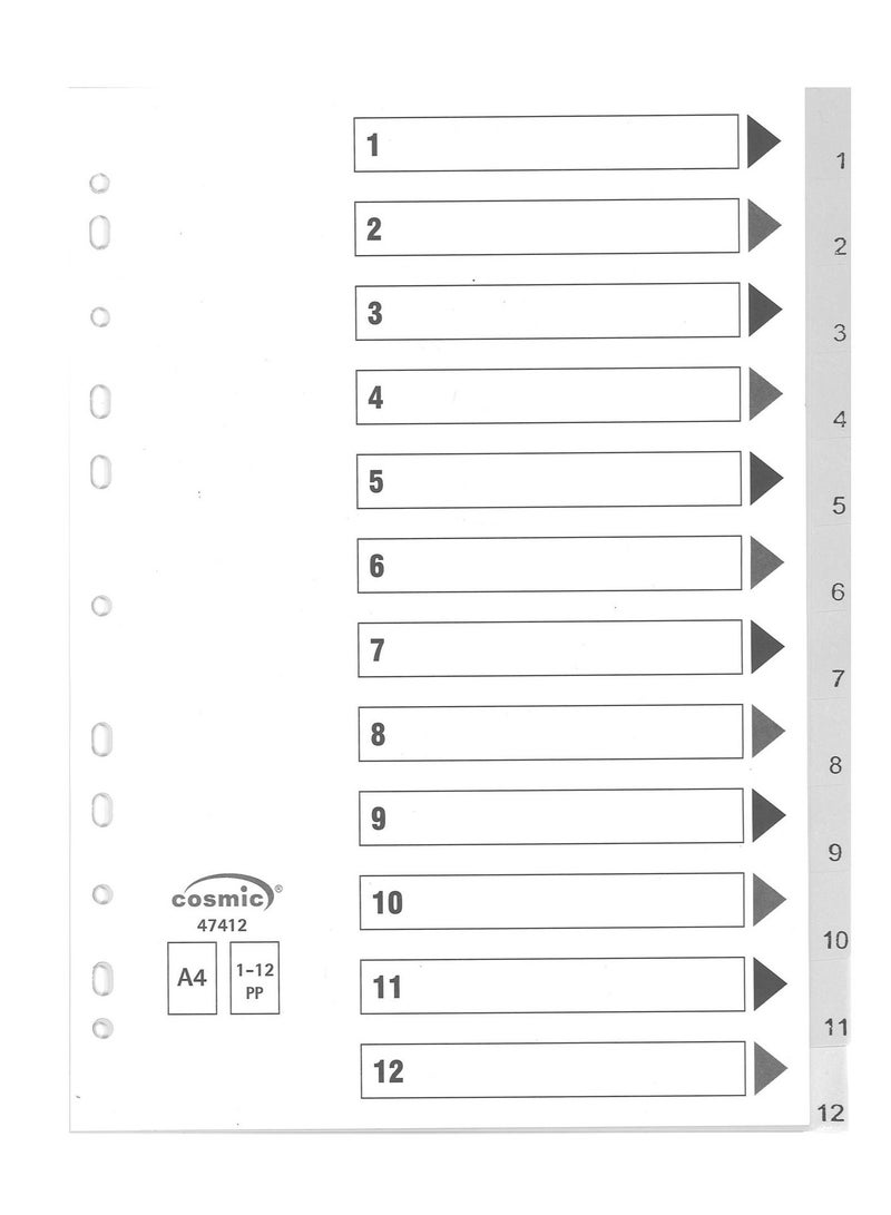 Cosmic 5-Pack 12 Tab Plastic Divider Grey - Image 2