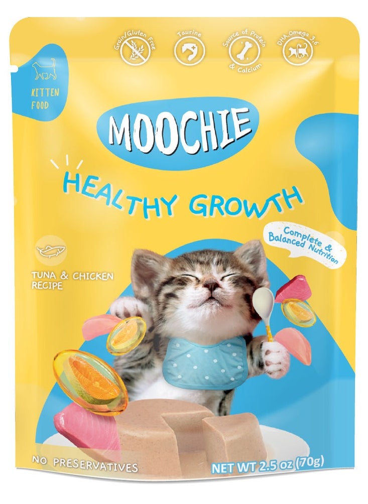 MOOCHIE moochie tuna and chicken recipe for kitten - healthy growth pouch 70g pack of 6 
