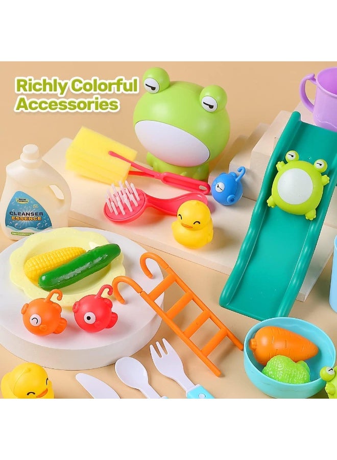LBMT Kitchen Pretend Play Sink with Running Water,Kids Role Play Dishwasher Toy with Automatic Water Cycle System,Sink Fishing Game Toy with Food Kitchen Accessories,Kids Role Play Dress Up Dishwasher Toys for Boys and Girls Present - Image 3