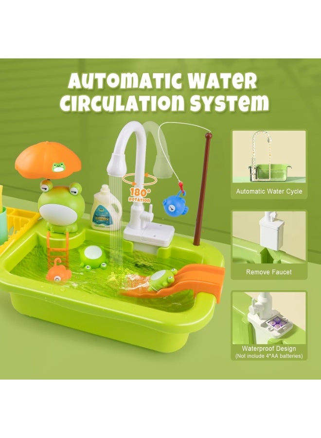 LBMT Kitchen Pretend Play Sink with Running Water,Kids Role Play Dishwasher Toy with Automatic Water Cycle System,Sink Fishing Game Toy with Food Kitchen Accessories,Kids Role Play Dress Up Dishwasher Toys for Boys and Girls Present - Image 4