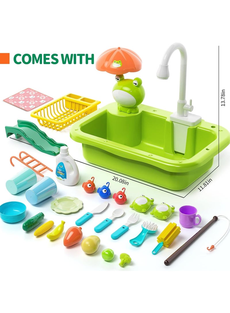 LBMT Kitchen Pretend Play Sink with Running Water,Kids Role Play Dishwasher Toy with Automatic Water Cycle System,Sink Fishing Game Toy with Food Kitchen Accessories,Kids Role Play Dress Up Dishwasher Toys for Boys and Girls Present - Image 5