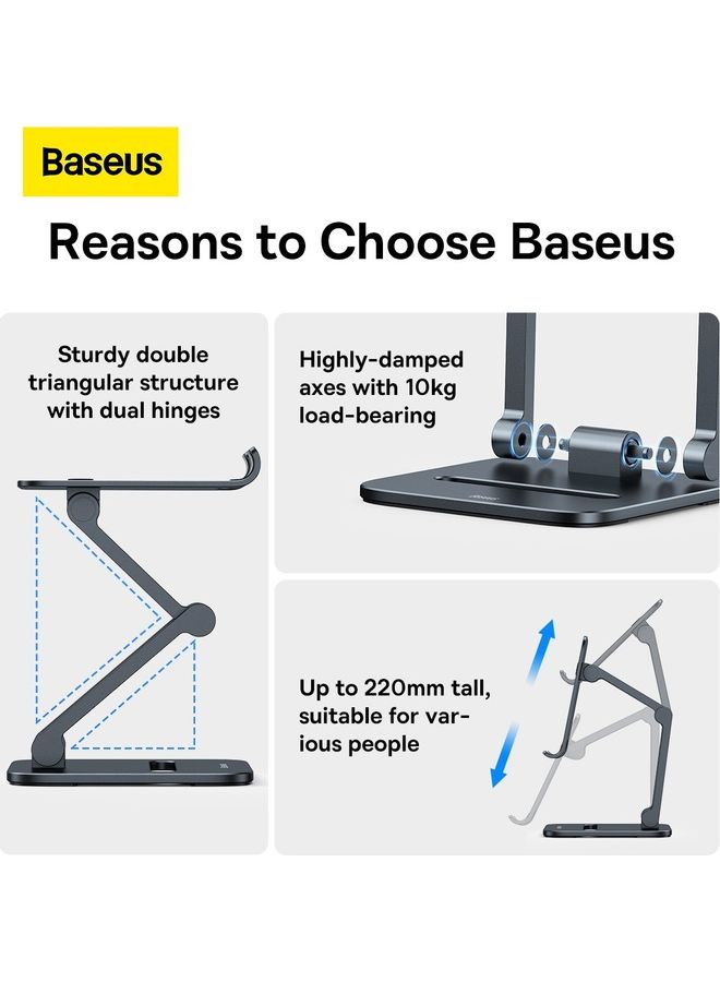 Baseus Phone Stand Adjustable & Foldable, Premium Metal Phone Holder for Desk, Height Adjustable Mobile Stand Foldable iPhone Holder Compatible with Most Phones, iPhone 14 Pro/Pro Max, Samsung Galaxy, Xiaomi, Huawei up to 7" Grey - Image 2