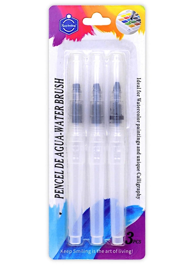 Keep Smiling Watercolor Calligraphy Water Brush Pen Set with 3 Tip Sizes Clear 3 Pcs HA-10676 - Image 2