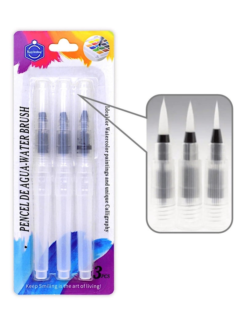 Keep Smiling Watercolor Calligraphy Water Brush Pen Set with 3 Tip Sizes Clear 3 Pcs HA-10676 - Image 1