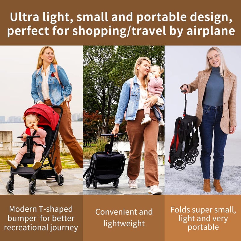 COOL KIDS Portable Stroller with Automatic Fold,Lightweight Umbrella Stroller with Pop Out Sun Canopy for Travel(red) - Image 2