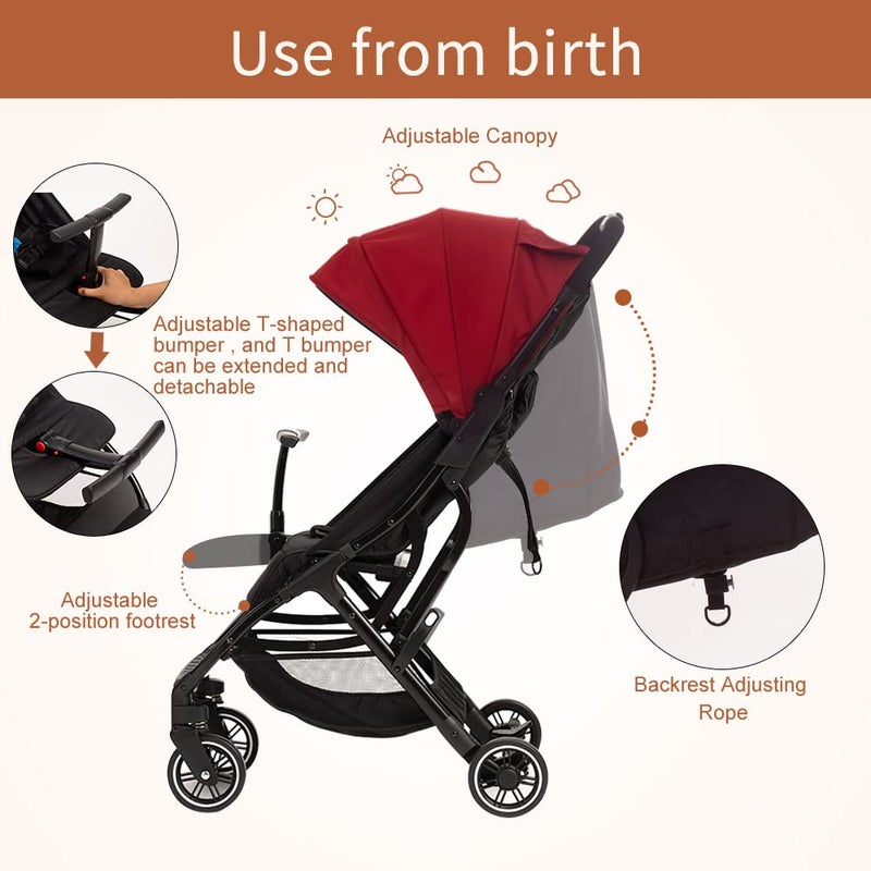 COOL KIDS Portable Stroller with Automatic Fold,Lightweight Umbrella Stroller with Pop Out Sun Canopy for Travel(red) - Image 4