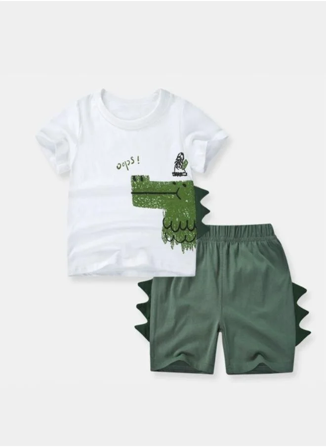 YUNIQEE White Crew Neck Short Sleeve Printed Tshirt & Shorts