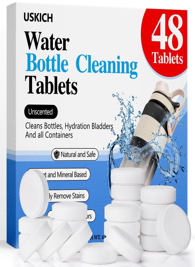 USKICH 48 Pack Water Bottle Cleaning Tablets,Water Bottle Cleaner Great for Stainless Steel, Thermos, Tumbler, Insulated and Reusable Water Bottles,Removes Stubborn Stains and Odors - Image 1
