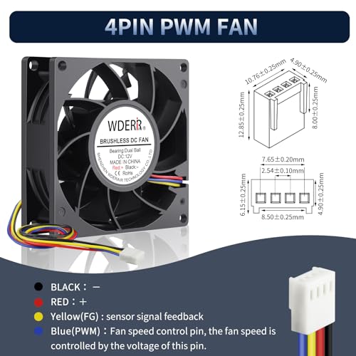 WDERAIR 80mm x 25mm Computer Case Fan 12V 4Pin PWM High CFM Cooling for DIY Gaming CPU GPU Mining Rig Ventilation Exhaust - Image 4