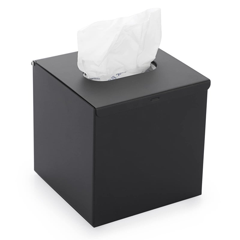 Sumnacon غطاء صندوق مناديل مربع من سمنكون - حامل مناديل أنيق من الفولاذ المقاوم للصدأ - حامل مناديل معدني حديث للوجه لطاولة التسريحة أو الطاولة الجانبية أو الحمام أو مكتب المنزل أو بار أو ديكور حائط أسود