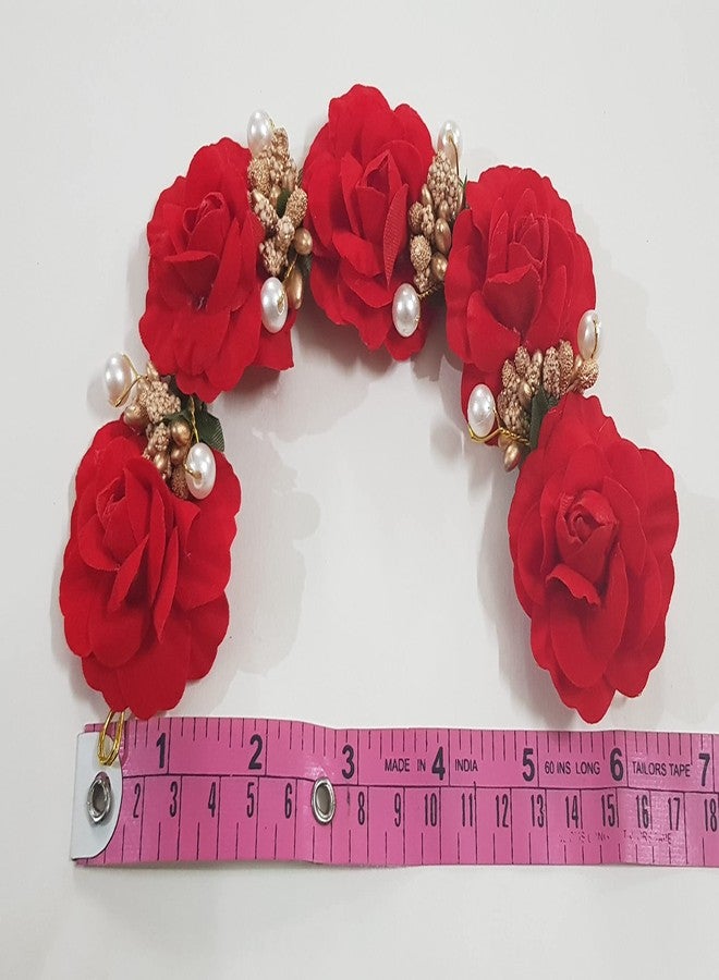ANVIK Fancy Party Bridal Wedding Fabric/artificial Rose Flower Bun Juda Hair Gajra for Women Bride Floral Flower Hair Accessory for women Veni for hair (Red Colour) - Image 3