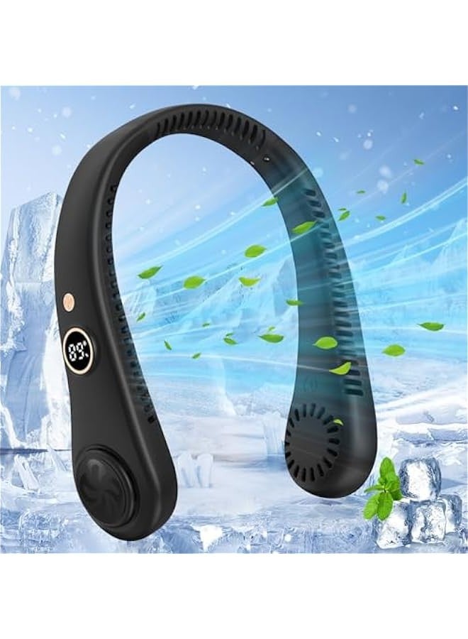 بيوينتي مروحة رقبة شخصية بدون شفرات من نيكومي مع تدفق هواء 360 درجة، مروحة تبريد قابلة لاعادة الشحن، 5 سرعات قابلة للتعديل مع مينا رقمي، مروحة رقبة قابلة للارتداء للمنزل والمكتب والسفر والرياضة - اسود - Image 1