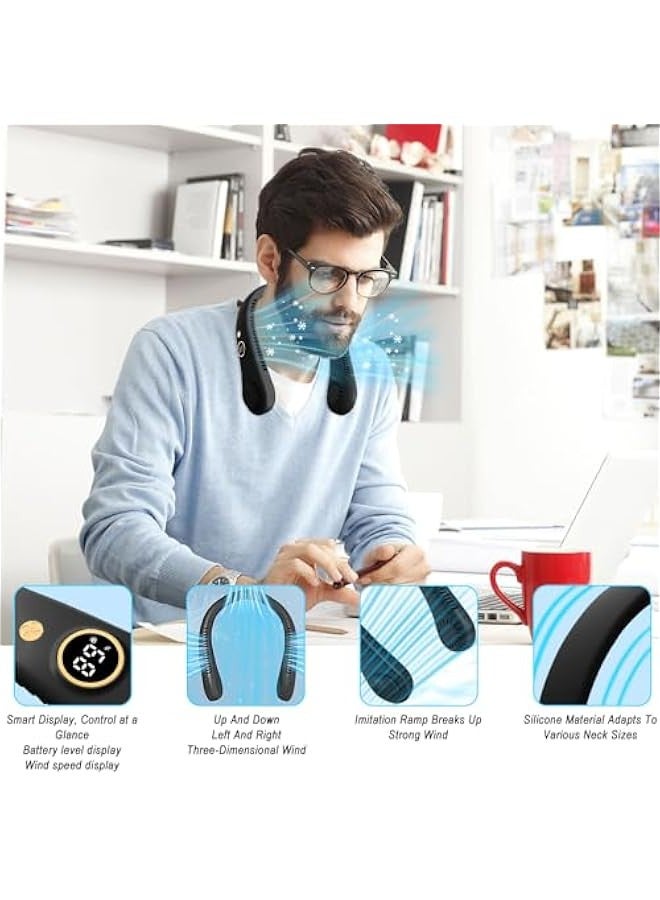 بيوينتي مروحة رقبة شخصية بدون شفرات من نيكومي مع تدفق هواء 360 درجة، مروحة تبريد قابلة لاعادة الشحن، 5 سرعات قابلة للتعديل مع مينا رقمي، مروحة رقبة قابلة للارتداء للمنزل والمكتب والسفر والرياضة - اسود - Image 2