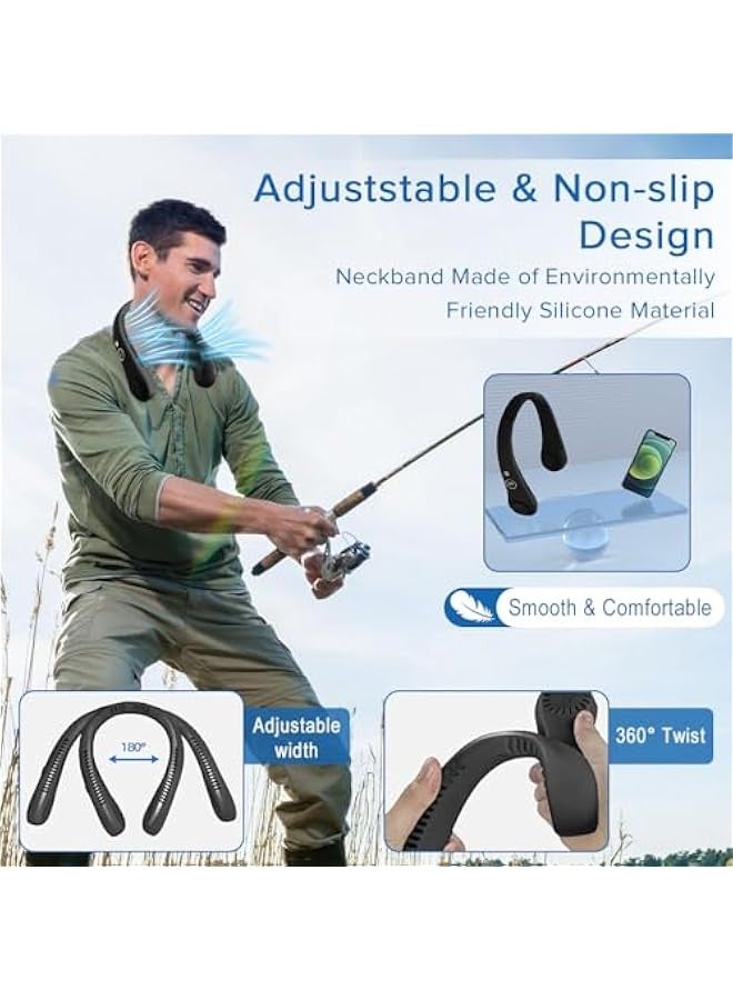 بيوينتي مروحة رقبة شخصية بدون شفرات من نيكومي مع تدفق هواء 360 درجة، مروحة تبريد قابلة لاعادة الشحن، 5 سرعات قابلة للتعديل مع مينا رقمي، مروحة رقبة قابلة للارتداء للمنزل والمكتب والسفر والرياضة - اسود - Image 5