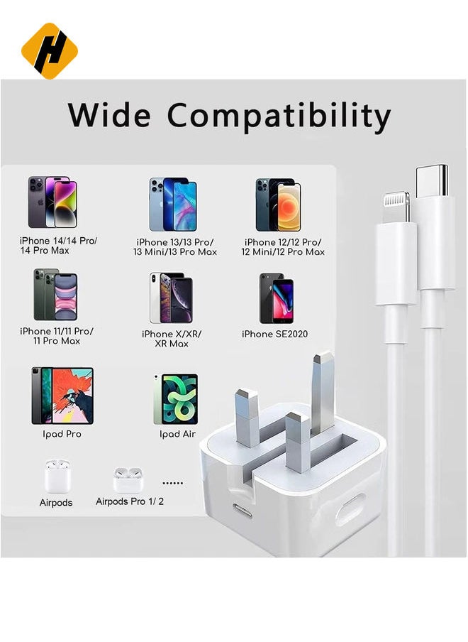 HuHa - iPhone PD Fast Charger [Apple MFi Certified] 20W Type C Power Block Wall Charger Plug Adapter with 6.6FT USB-C to Lightning Cable Compatible with iPhone 14 13 12 11 X iPad,AirPods Pro (2nd Generation) - Image 1
