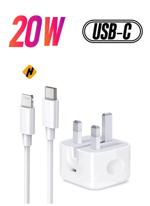iPhone PD Fast Charger [Apple MFi Certified] 20W Type C Power Block Wall Charger Plug Adapter with 6.6FT USB-C to Lightning Cable Compatible with iPhone 14 13 12 11 X iPad,AirPods Pro (2nd Generation)