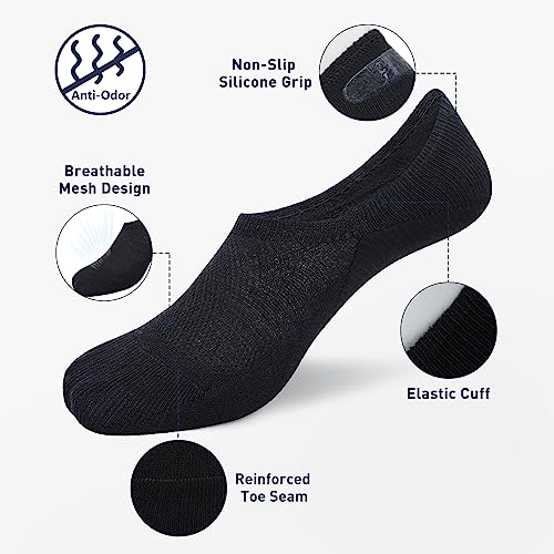 SIXDAYSOX Black Men's No Show Socks - 6 Pairs Invisible Low Cut Non Slip Socks for Loafers, Sneakers & Casual Shoes - Size 5-11 - Image 2