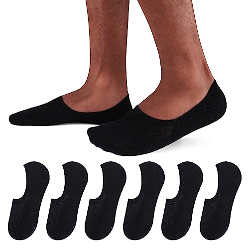 SIXDAYSOX Black Men's No Show Socks - 6 Pairs Invisible Low Cut Non Slip Socks for Loafers, Sneakers & Casual Shoes - Size 5-11 - Image 1