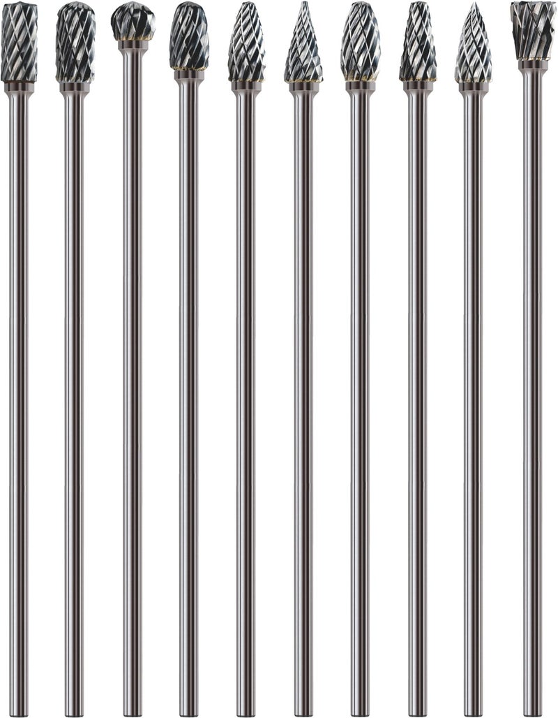 Sworker 10Pcs Long Carbide Burr Set 1/8" Shank Total L 4.4" Compatible with Dremel Die Grinder Bits Port Grind Metal Cast Iron Steel Aluminum Cylinder Head Engine Intake Exhaust Manifold Tight Area - Image 1