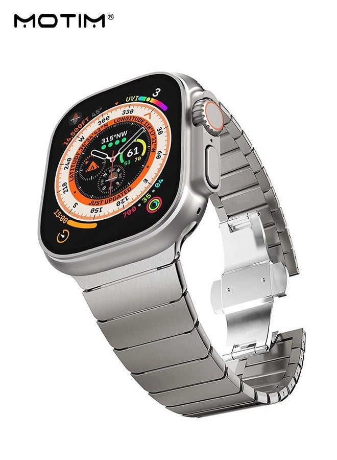 Compatible with Apple Watch Band 49mm 46mm 45mm 44mm 42mm, Titanium Metal Watch Replace Strap with Butterfly-style Buckle for Men and Women, for Apple Watch Ultra 2/SE/11(46mm)/10/9/8/7/6/5/4/3/2/1