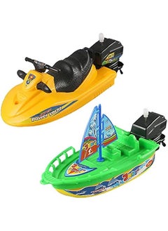 Generic Wind-up Ship Toy, Windup Pull and Go Yacht Water Toy Sailing Ship Toy Jet Ski Toy Motorboat Pool Toy Speed Boat Sailboat Tub Toy Floating Toy (Motorboat+Sailship)  - Image 1