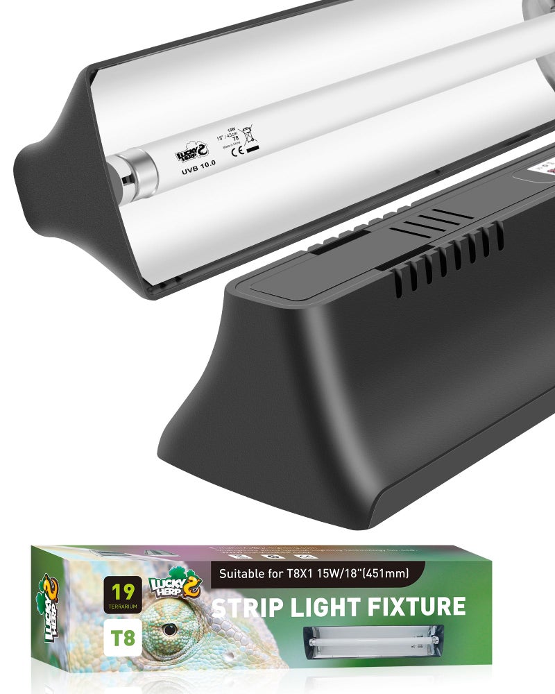 LUCKY HERP T8 Reptile Light Fixture Combo Kit 15W New Upgrade UVB Reptile Light Fixture with Desert UVB 100 18 Fluorescent Tube UVA UVB Reptile Light for Lizard Bearded Dragon Tortoise