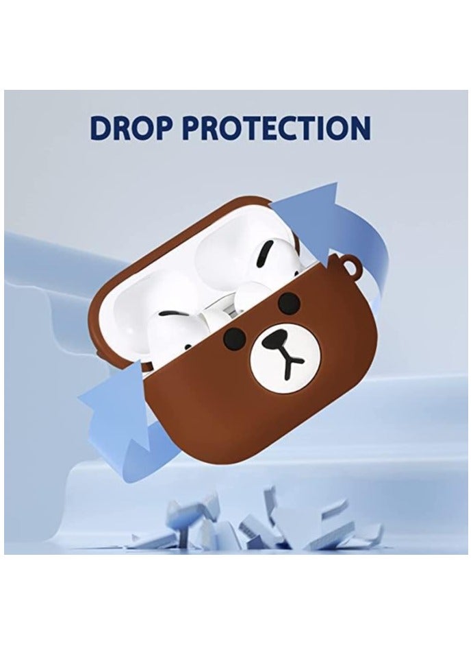 Silicone Shockproof Protective Case Cover for AirPods Pro Cartoon Bear Design Brown Color, Shock Resistant with Durable Anti-Lost Carabiner to Securely Attach AirPods to Handbags, Suitcases, Pants Keychain Brown - Image 4